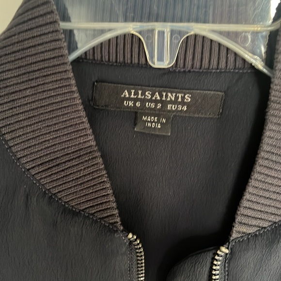 All Saints Anya Embroidered Sleeve Bomber Jacket Navy - Picture 4 of 5